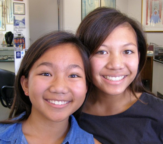 Sisters Sophie and Laurens ears pierced at Rothsteins